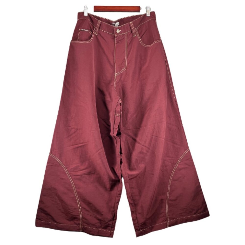 Vintage GAT Dungarees Wide Leg Nylon Pants 90s Y2K Raver Rave Wear sz 36